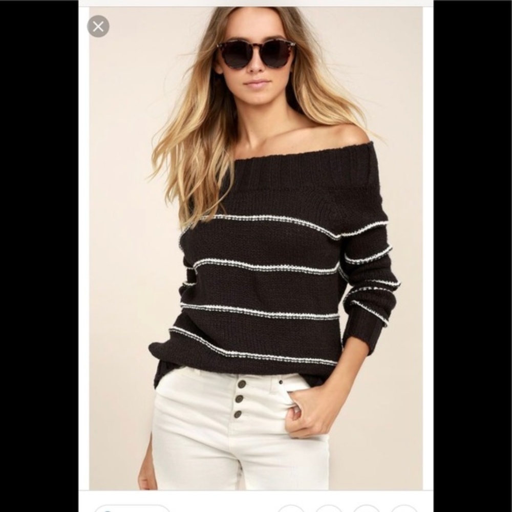 Billabong Cotton Off the Shoulder Striped Sweater